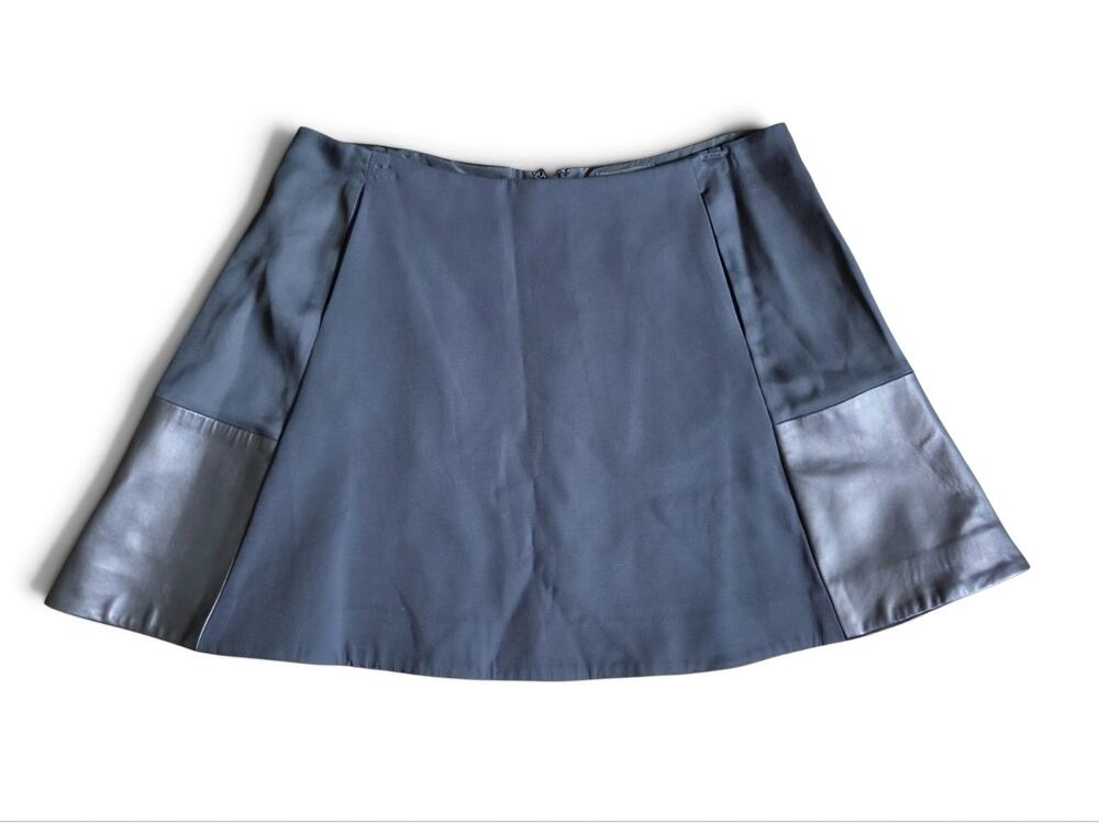 Rag & Bone Black Lamb Leather Panel Mini A-Line Skirt Stretch Designer Size 8